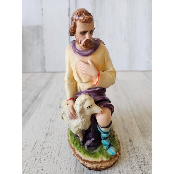 Vintage chalkware Joseph Nativity sheep Italy LB Italian AS IS religious figurin - Picture 1 of 11